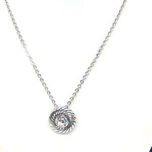 Silver-Tone Round Crystal Pendant Necklace Lobster Clasp 17-20"